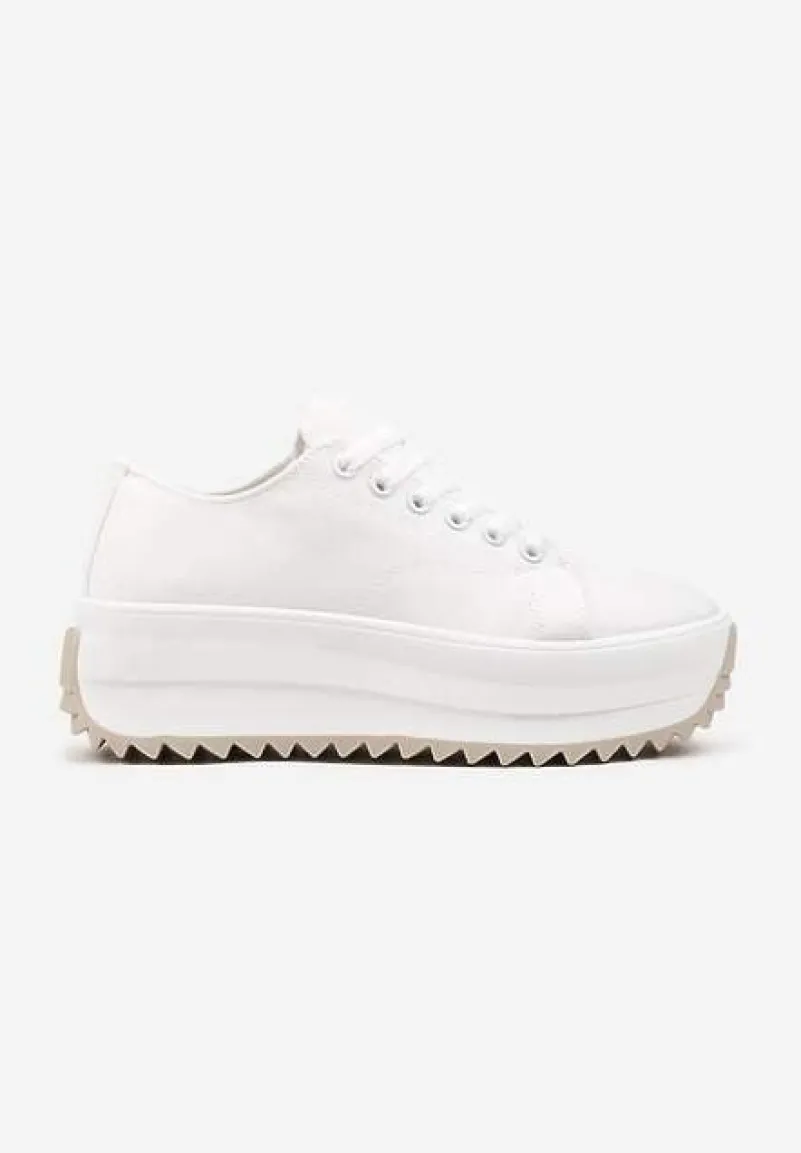 Białe Trampki Sneakersy na Platformie z Ozdobnym Bieżnikiem Dimorie