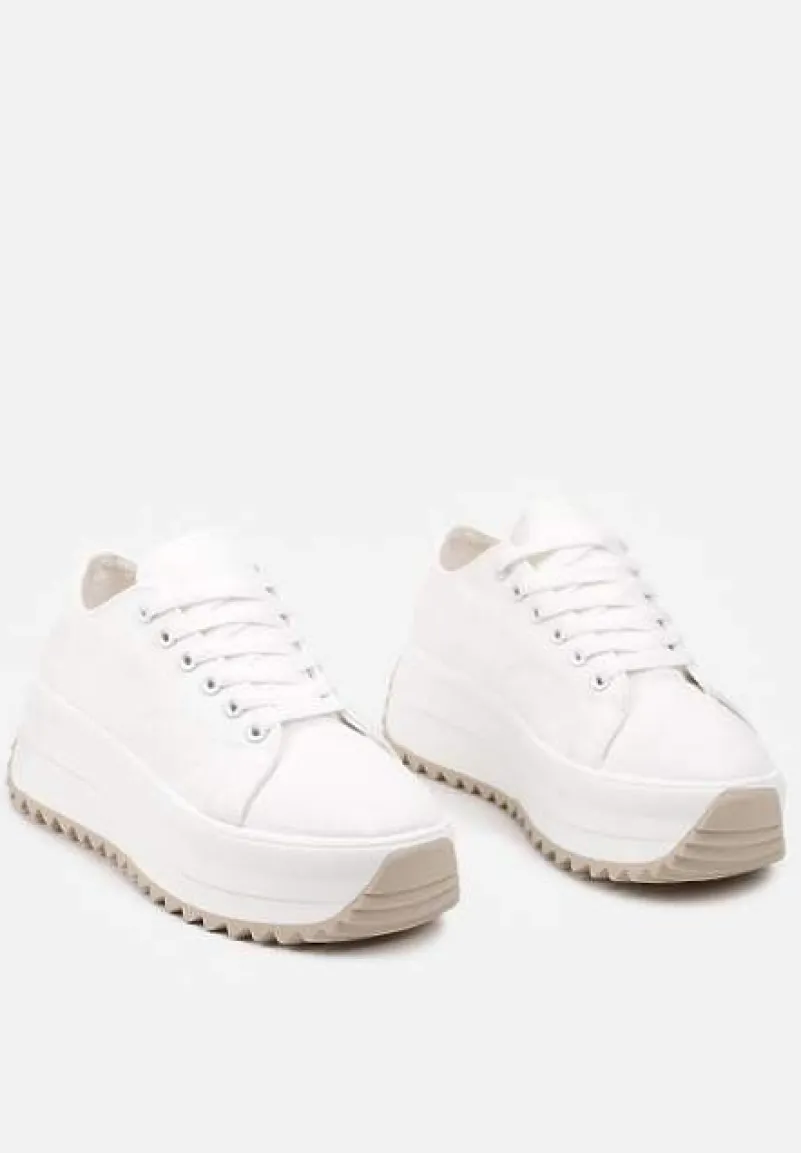 Białe Trampki Sneakersy na Platformie z Ozdobnym Bieżnikiem Dimorie