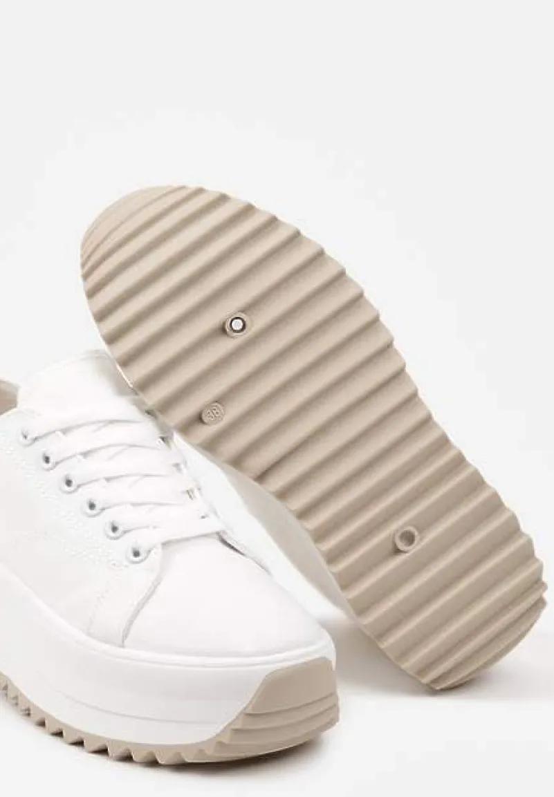 Białe Trampki Sneakersy na Platformie z Ozdobnym Bieżnikiem Dimorie