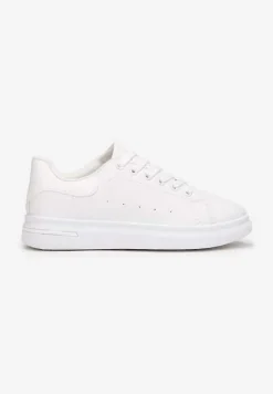 Białe Wiązane Sneakersy na Płaskiej Podeszwie z Modną Wstawką Zanelih