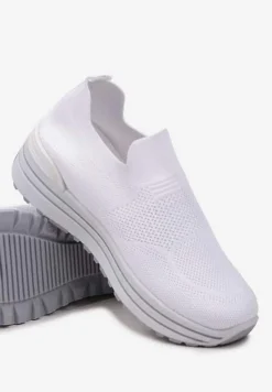Białe Wsuwane Buty Sportowe z Miękką Cholewką na Niskiej Platformie Dionema