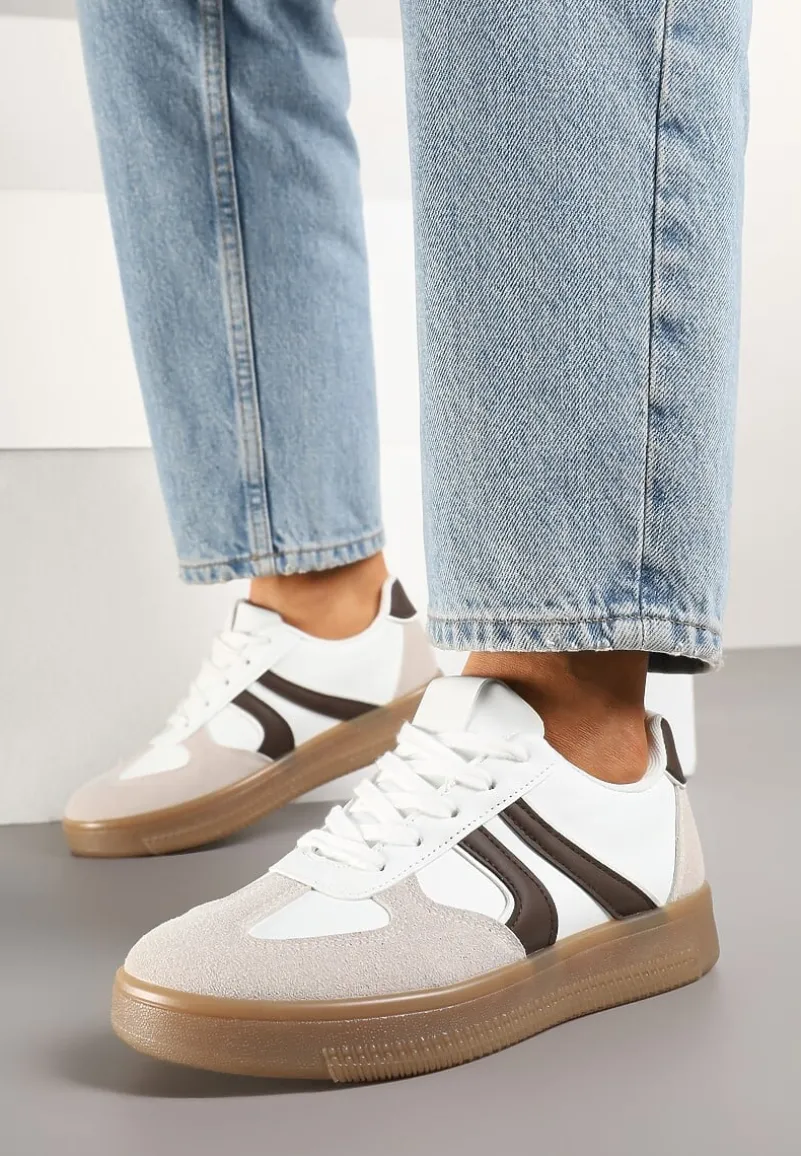 Biało-Brązowe Sneakersy Klasyczne Tenisówki Setinora