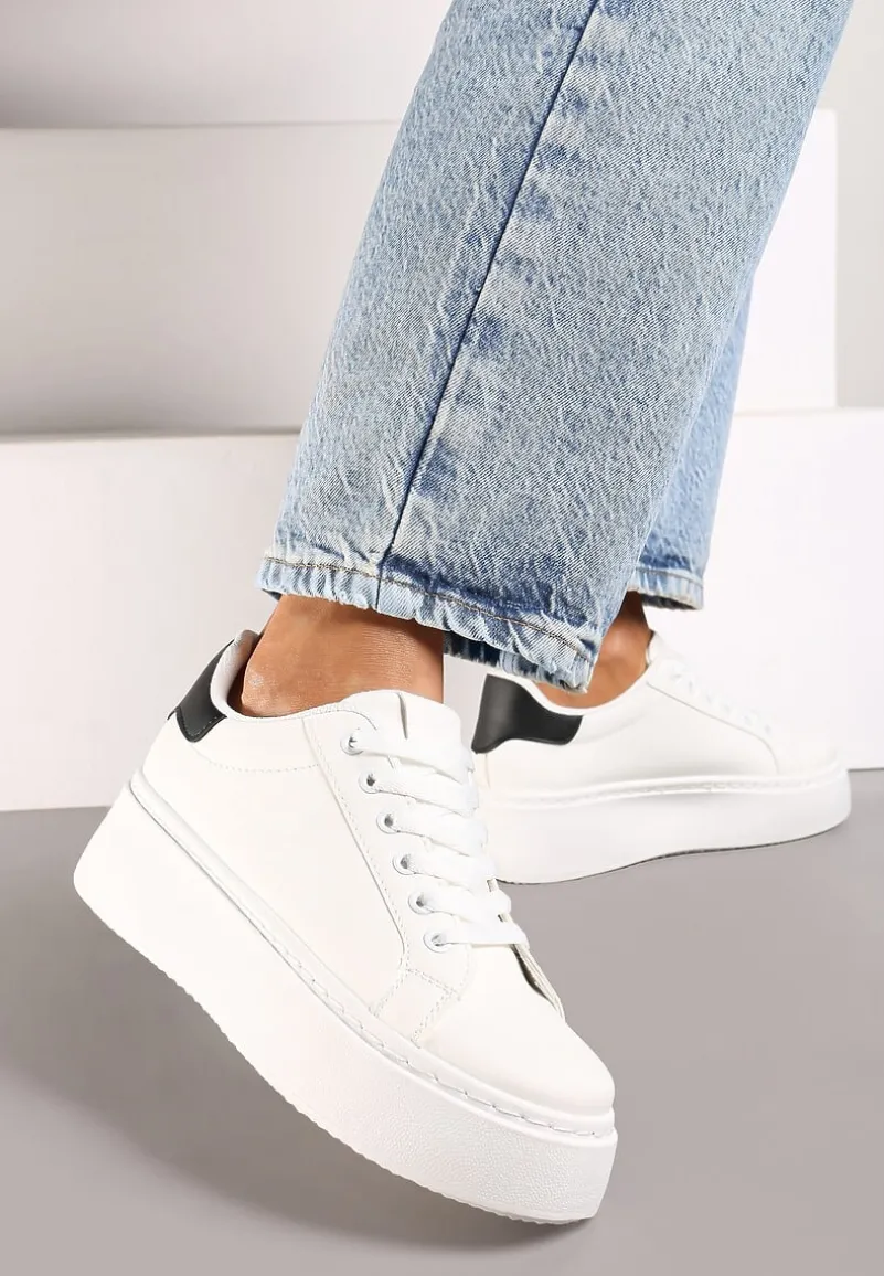 Biało-Czarne Basicowe Sneakersy na Platformie Tiaeliana