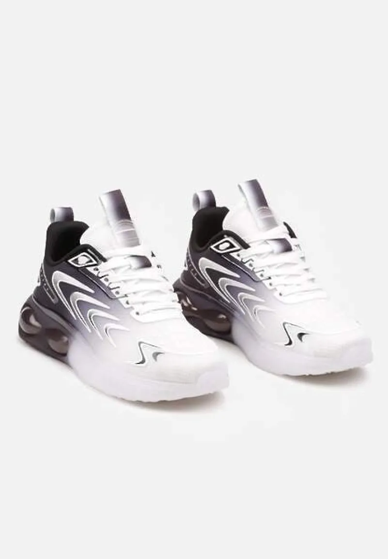 Biało-Czarne Buty Sportowe Sneakersy na Płaskiej Podeszwie ze Sznurowaniem Risannie
