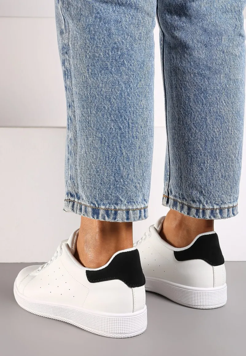 Biało-Czarne Casualowe Sneakersy na Płaskiej Podeszwie Aniefra