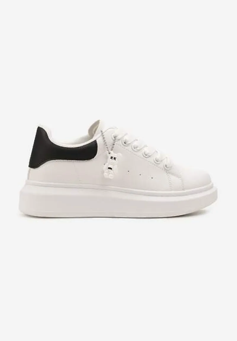 Biało-Czarne Casualowe Sneakersy z Zawieszką Misiem Ulevidia