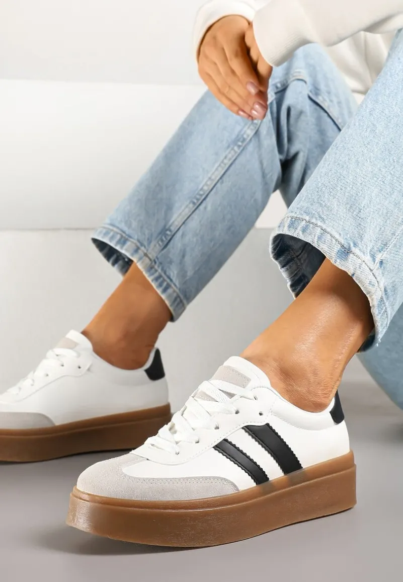 Biało-Czarne Klasyczne Sneakersy Tenisówki na Niskiej Platformie Denirla