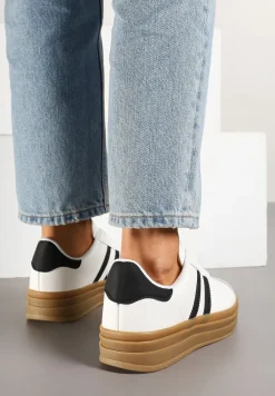 Biało-Czarne Klasyczne Sneakersy na Niewysokiej Platformie Terilee