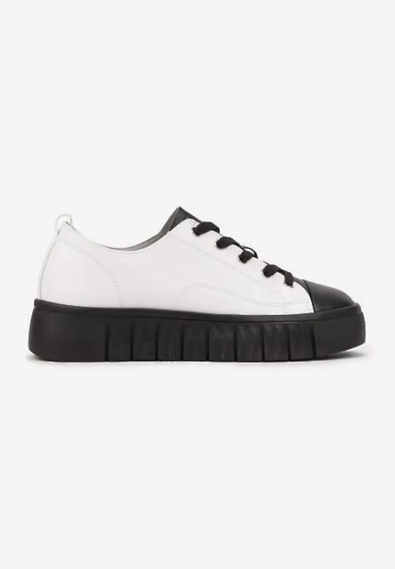 Biało-Czarne Płaskie Sneakersy Vices ze Sznurowaniem Lorori