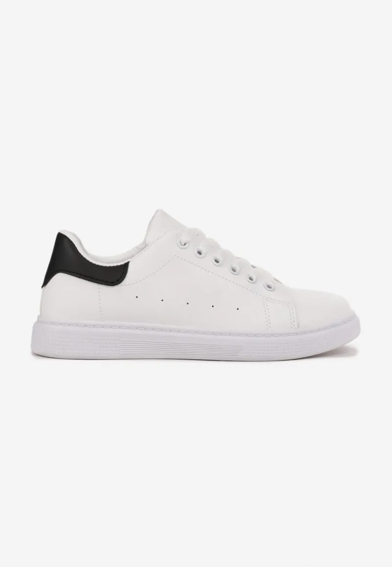 Biało-Czarne Płaskie Sneakersy ze Sznurowaniem Karlei