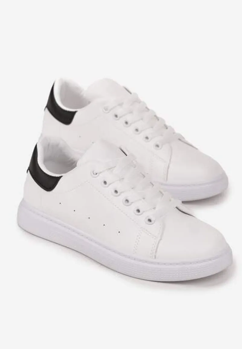 Biało-Czarne Płaskie Sneakersy ze Sznurowaniem Karlei