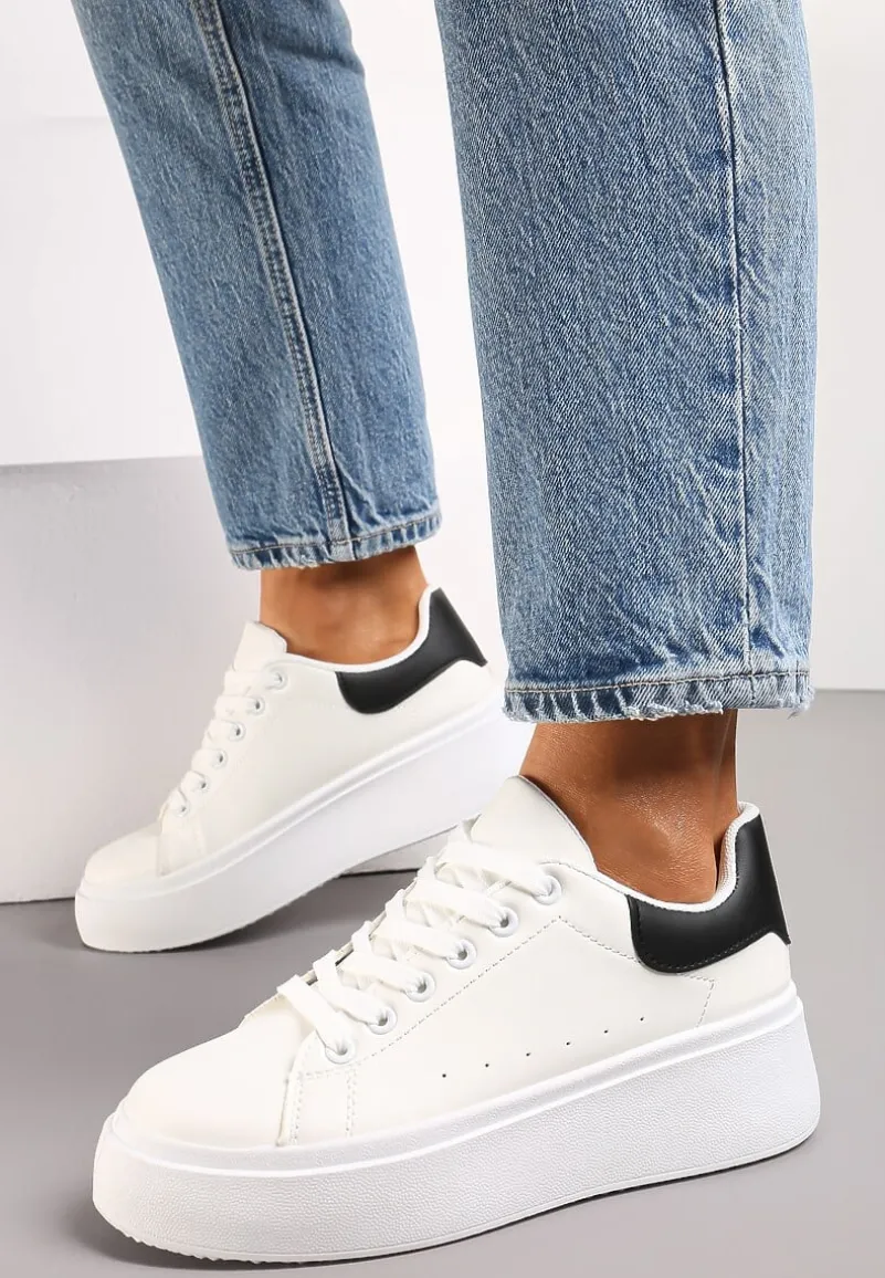 Biało-Czarne Sneakersy na Grubej Podeszwie Yarna