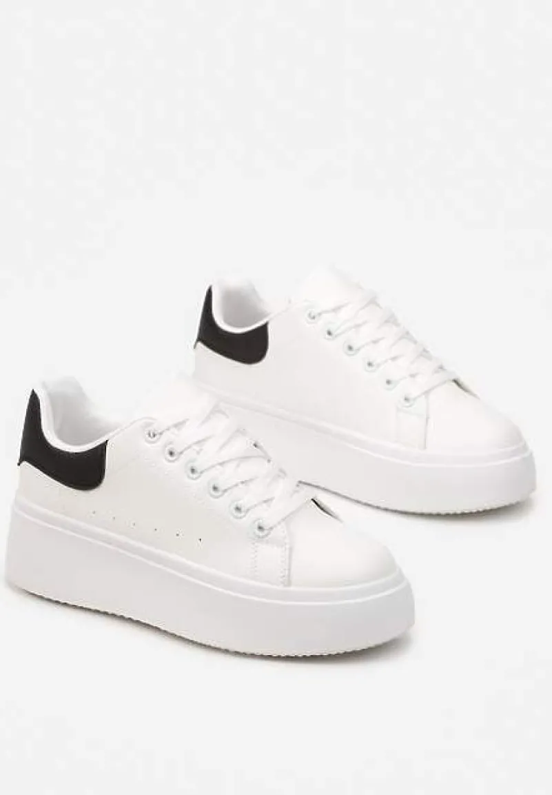 Biało-Czarne Sneakersy na Grubej Podeszwie Yarna
