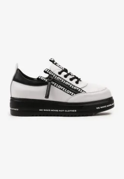 Biało-Czarne Sneakersy na Platformie ze Skórzaną Wkładką Zapinane z Boku na Zamek Błyskawiczny Urithas