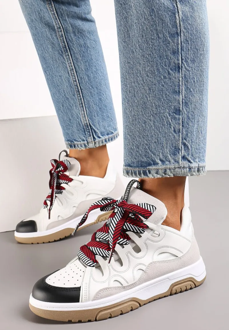 Biało-Czarne Sneakersy Ozdobione Brokatem z Oryginalnym Sznurowaniem Patricie