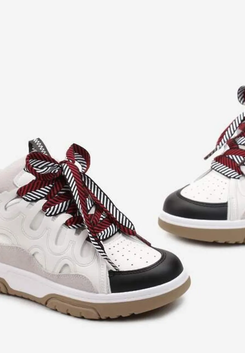 Biało-Czarne Sneakersy Ozdobione Brokatem z Oryginalnym Sznurowaniem Patricie