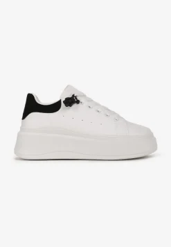 Biało-Czarne Sneakersy przed Kostkę na Platformie Phani