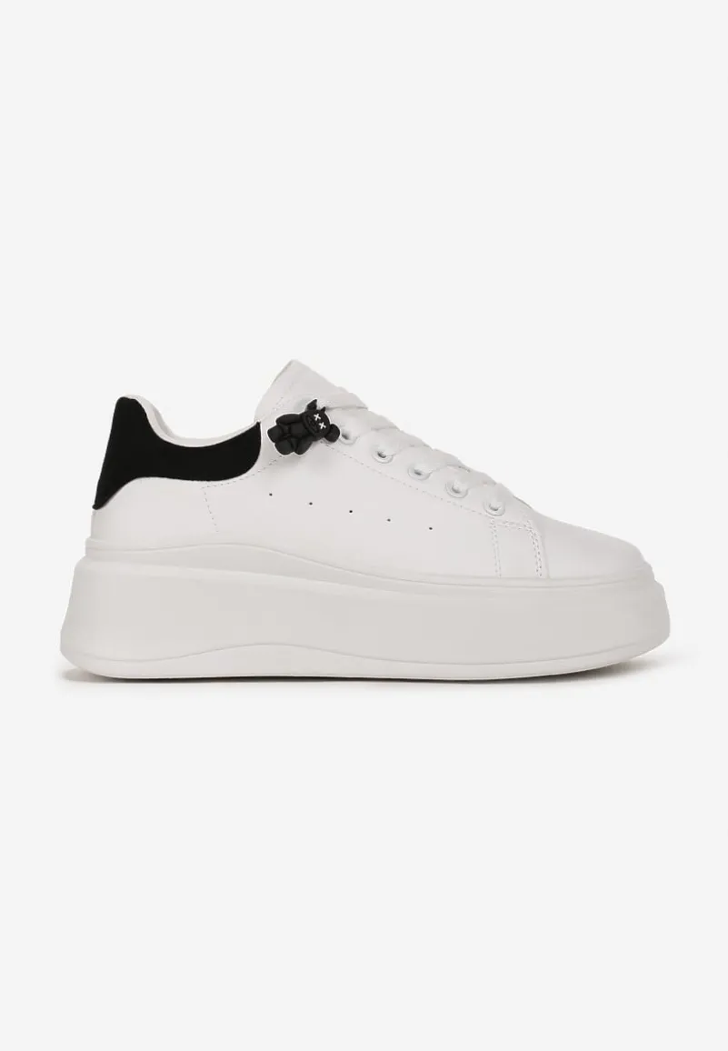 Biało-Czarne Sneakersy przed Kostkę na Platformie Phani