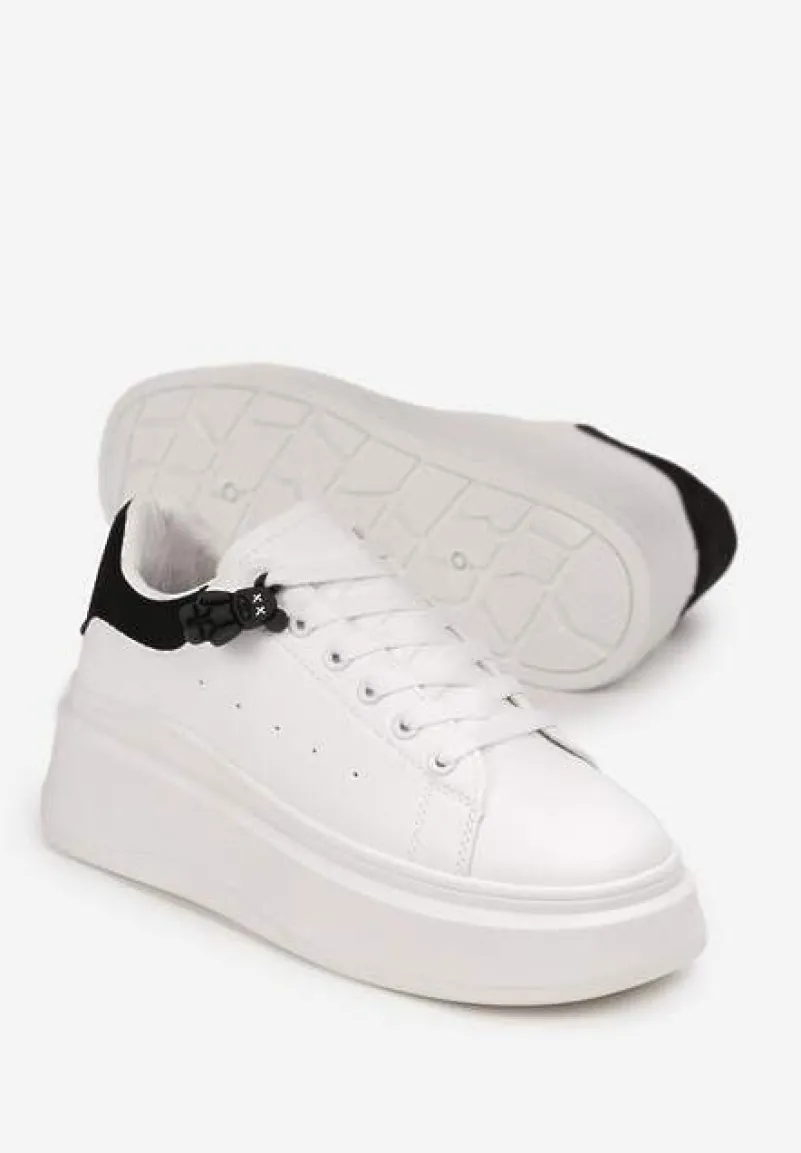 Biało-Czarne Sneakersy przed Kostkę na Platformie Phani