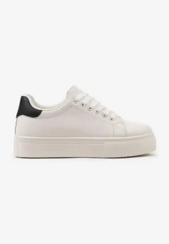 Biało-Czarne Sneakersy z Cholewką przed Kostkę na Platformie Longana