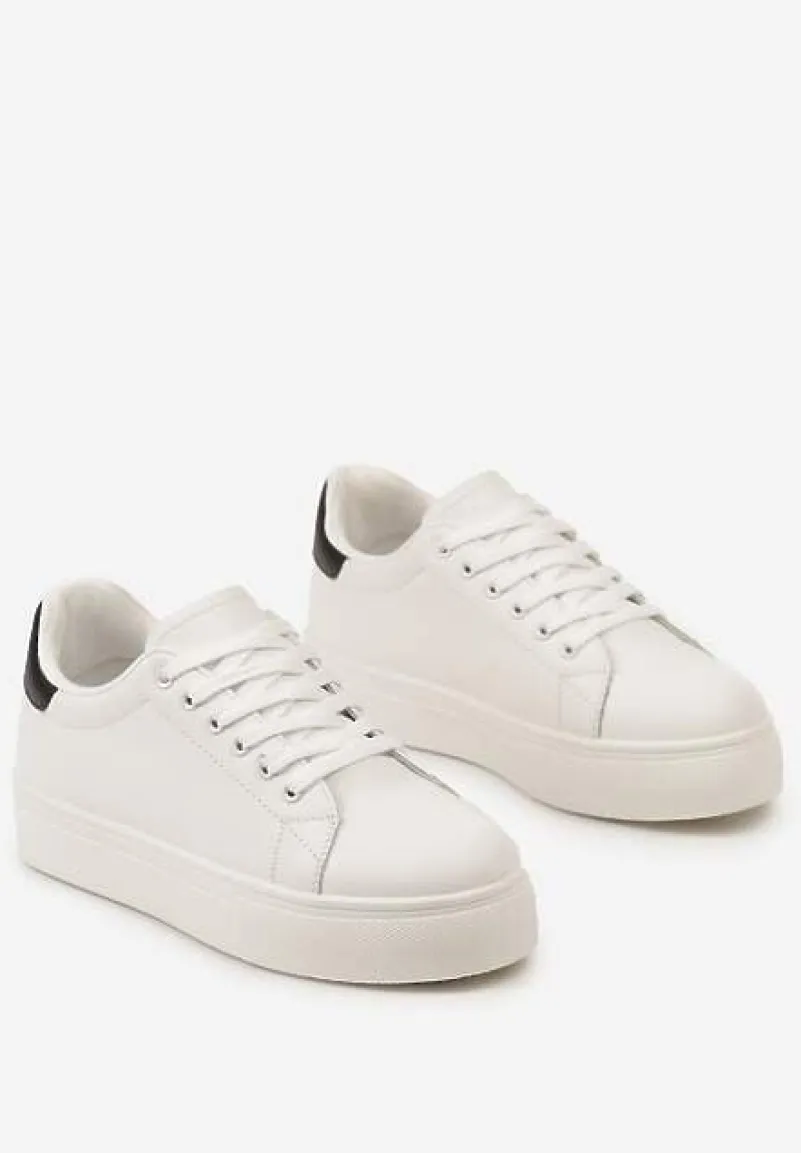 Biało-Czarne Sneakersy z Cholewką przed Kostkę na Platformie Longana