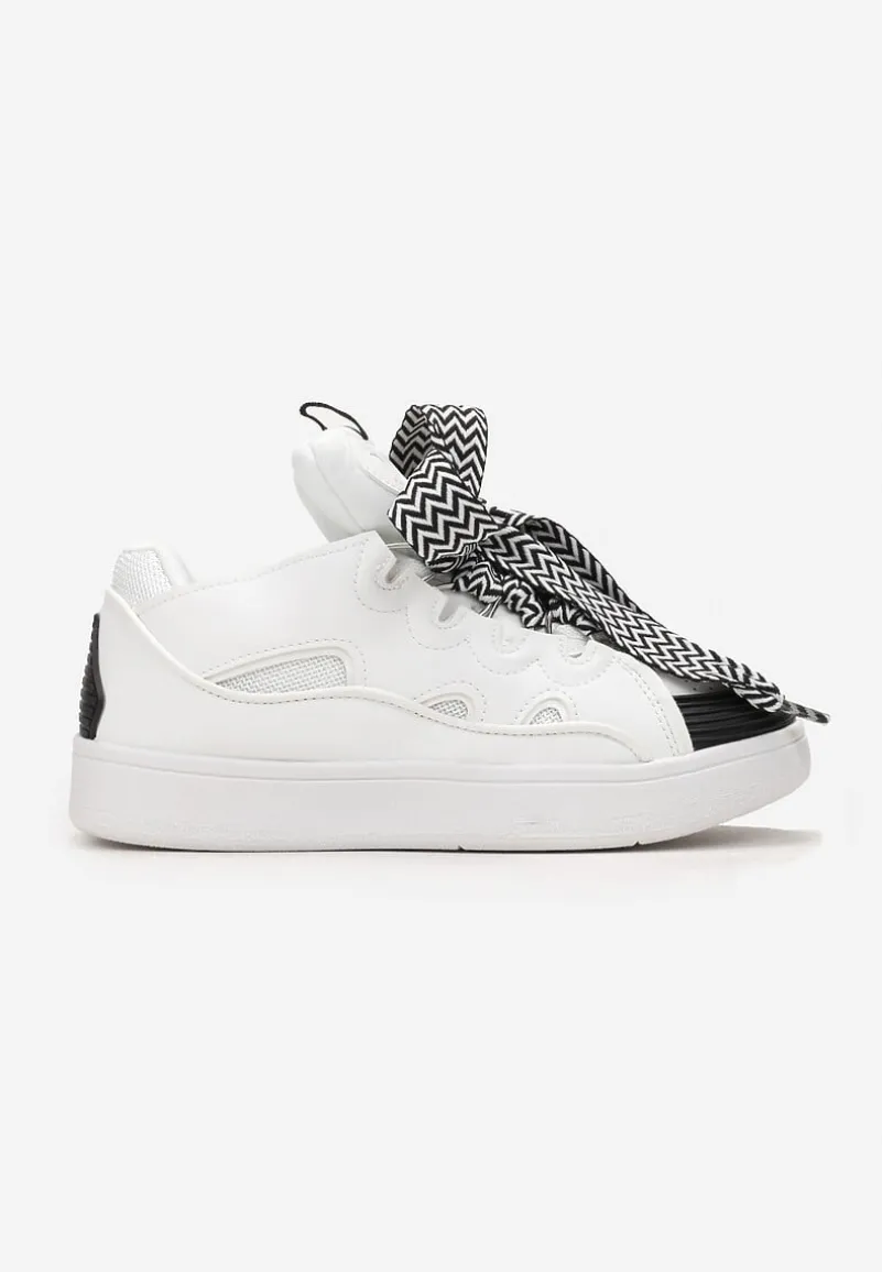 Biało-Czarne Sneakersy z Dekoracyjnym Sznurowaniem i Wstawką na Języku Cristen