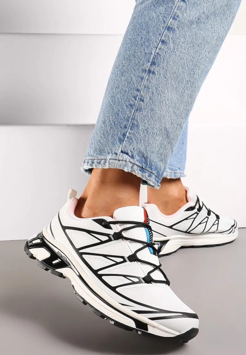 Biało-Czarne Sneakersy z Ozdobnymi Wstawkami i Ściąganą Gumką Aineri