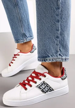 Biało-Czerwone Sneakersy Sznurowane z Wstawkami Danthe