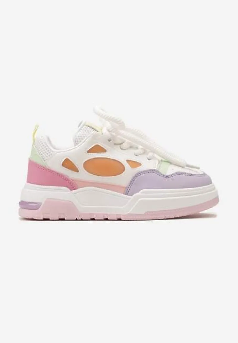 Biało-Fioletowe Sneakersy na Niskiej Platformie z Grubymi Sznurowadłami Vansyla