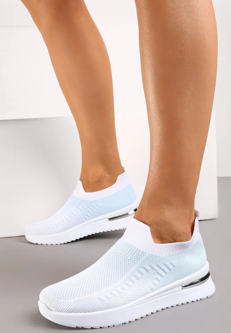 Biało-Niebieskie Buty Sportowe z Nadrukiem Obmre i Skarpetkową Cholewką Erinevia