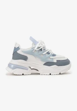 Biało-Niebieskie Sneakersy Ozdobnie Sznurowane z Wycięciami na Grubej Podeszwie Selvia