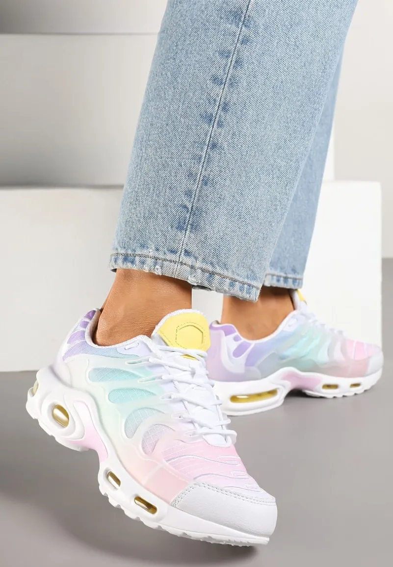 Biało-Różowe Buty Sportowe Sneakersy z Tłoczoną Cholewką Calzivis
