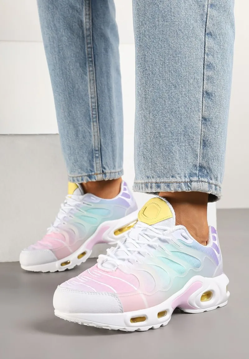 Biało-Różowe Buty Sportowe Sneakersy z Tłoczoną Cholewką Calzivis