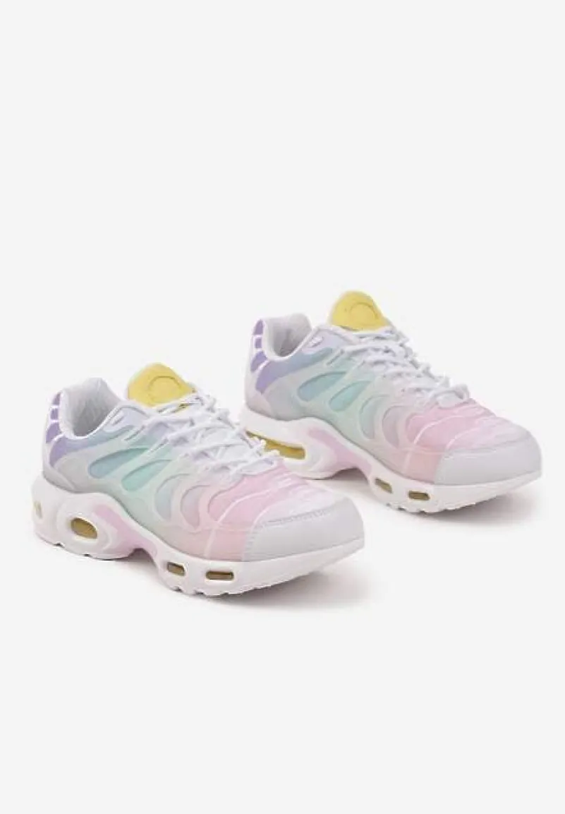 Biało-Różowe Buty Sportowe Sneakersy z Tłoczoną Cholewką Calzivis