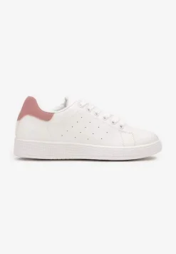Biało-Różowe Casualowe Sneakersy na Płaskiej Podeszwie Aniefra