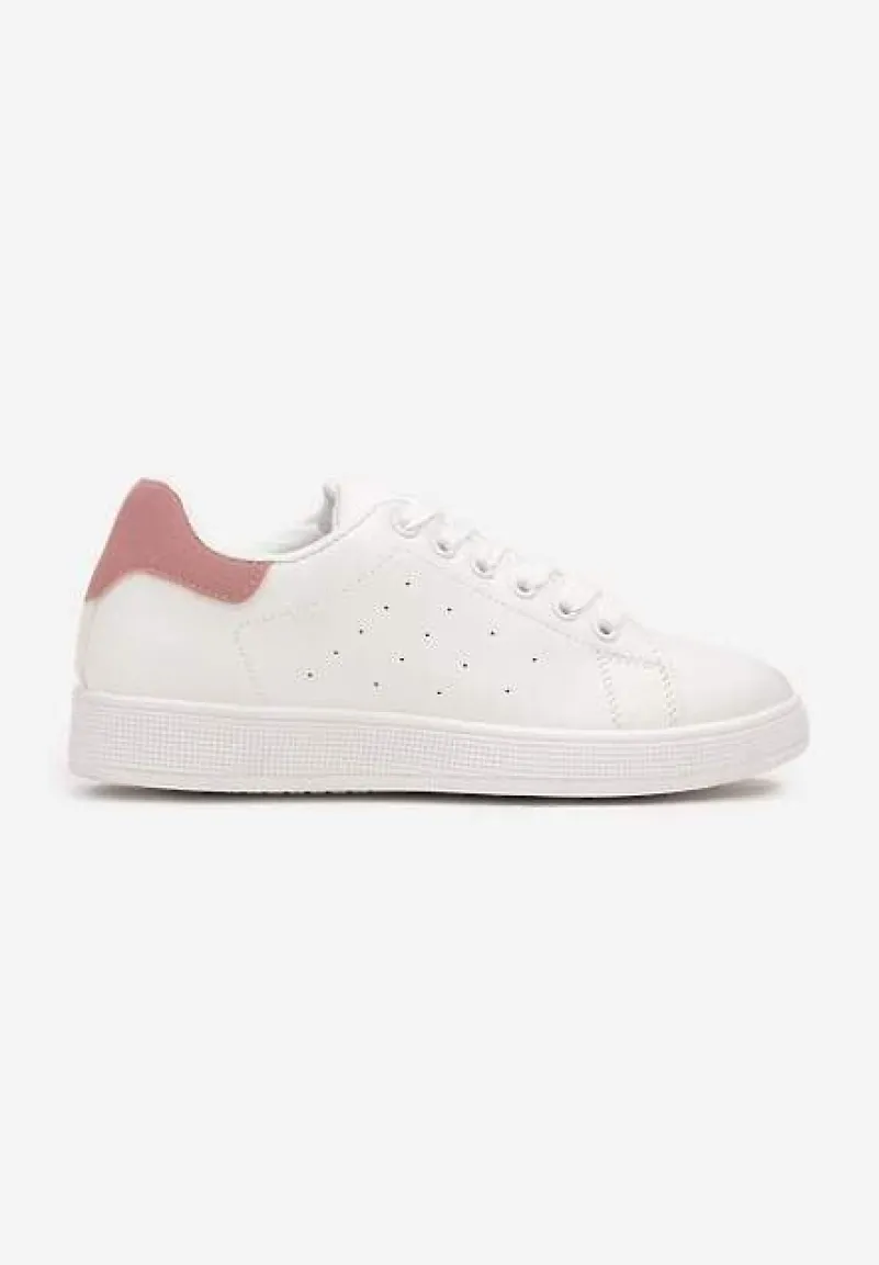 Biało-Różowe Casualowe Sneakersy na Płaskiej Podeszwie Aniefra