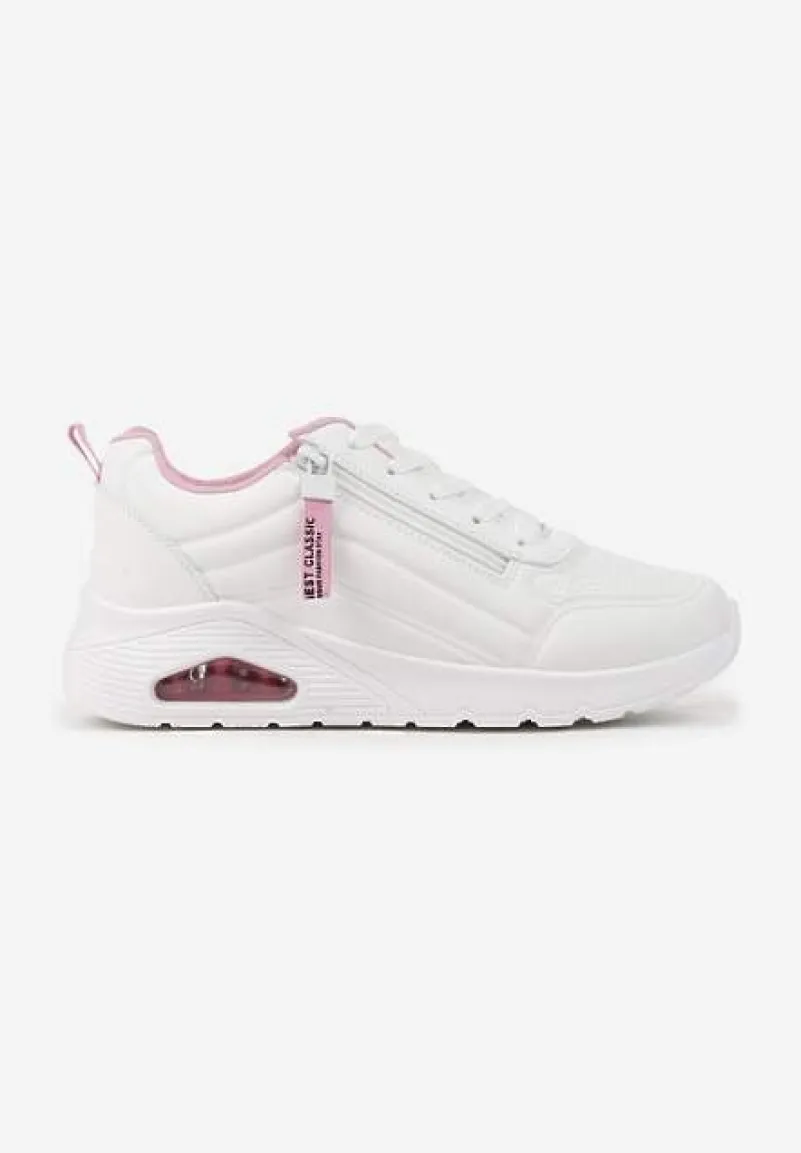 Biało-Różowe Sneakersy na Platformie z Przezroczystą Wstawką i Suwakiem z Napisami Valentinae