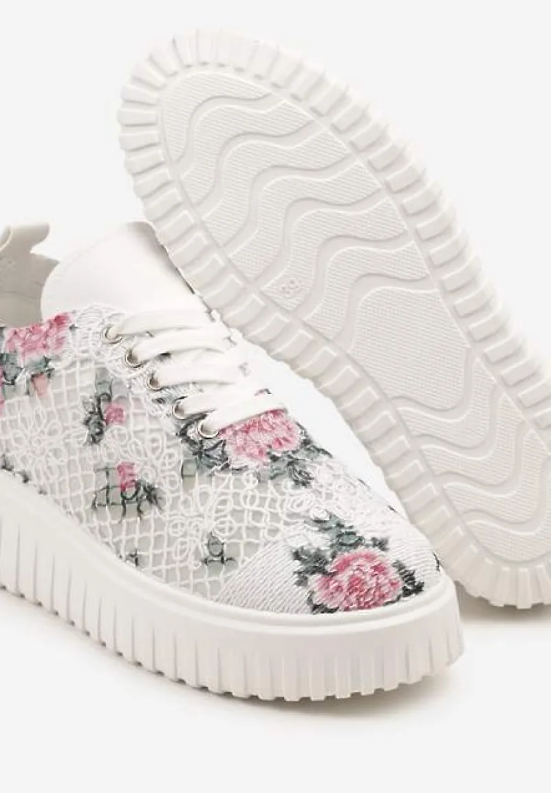 Biało-Różowe Sneakersy Vices na Platformie z Ażurową Cholewką Lumerise