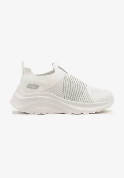 Biało-Szare Buty Sportowe Sneakersy na Tłoczonej Platformie z Elastyczną Cholewką Velmio