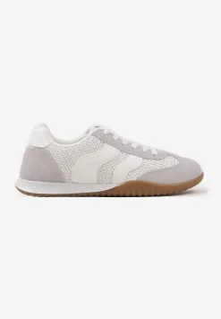 Biało-Szare Sneakersy z Geometrycznym Motywem i Plecionką Laniffia