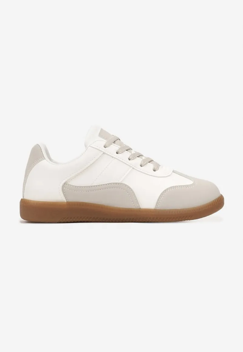 Biało-Szare Sneakersy z Ozdobnymi Przeszyciami przed Kostkę Redala