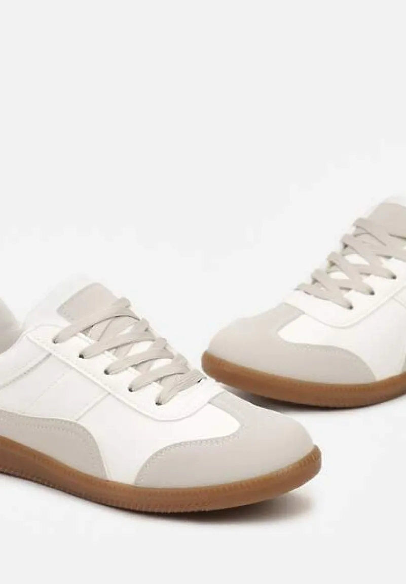 Biało-Szare Sneakersy z Ozdobnymi Przeszyciami przed Kostkę Redala