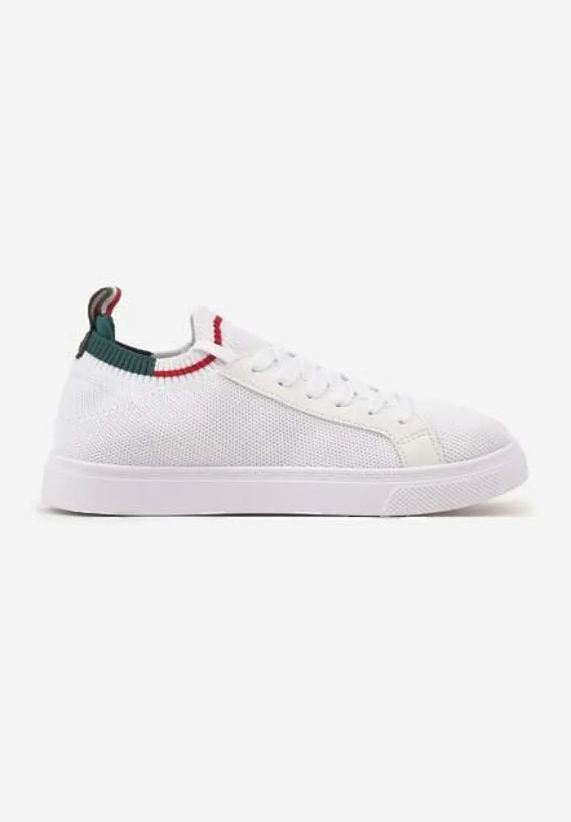 Biało-Zielone Płaskie Sneakersy Wsuwane z Imitacji Skóry ze Sznurowaniami Gaxia