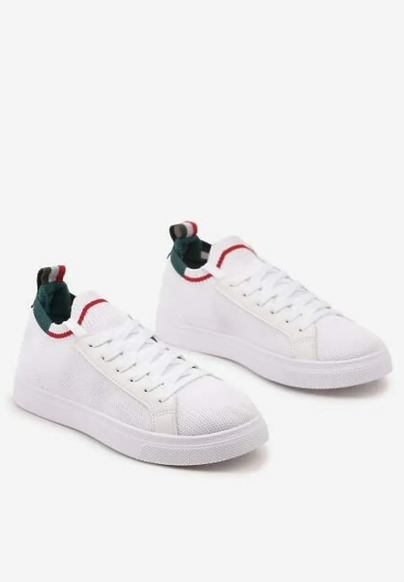 Biało-Zielone Płaskie Sneakersy Wsuwane z Imitacji Skóry ze Sznurowaniami Gaxia