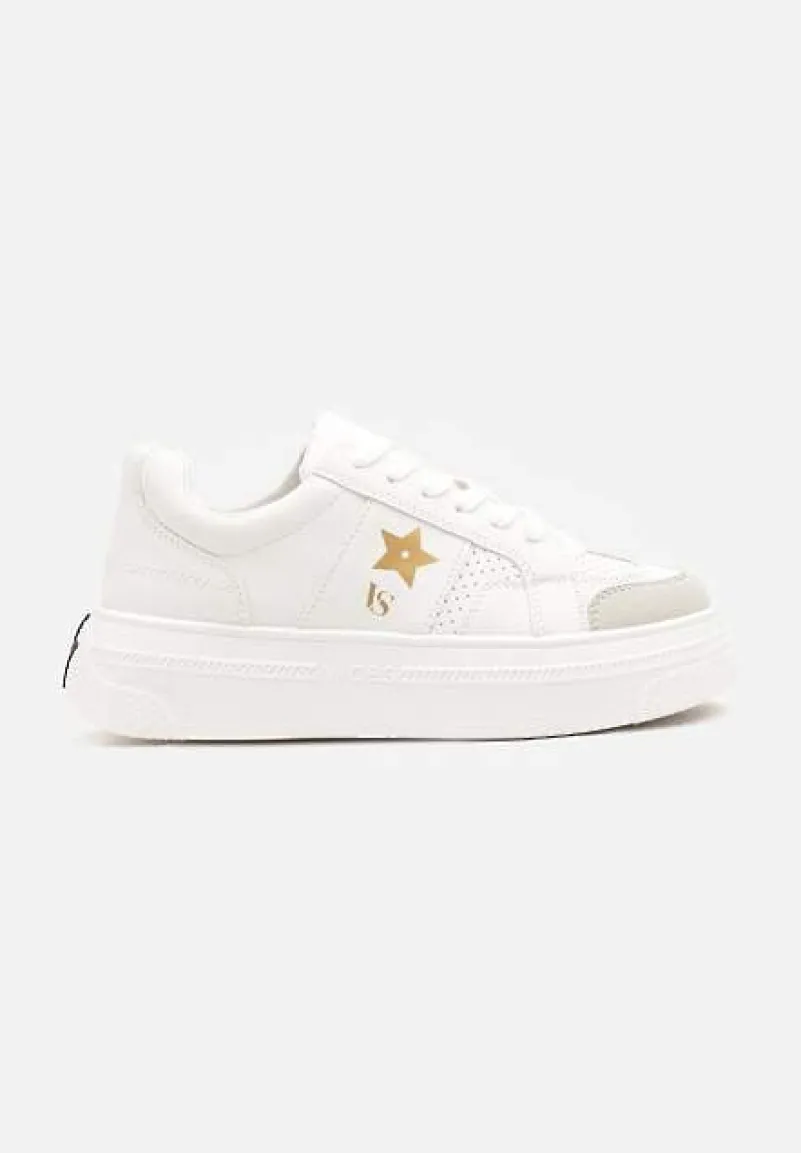 Biało-Złote Sneakersy Vices na Platformie z Gwiazdką Fenarra