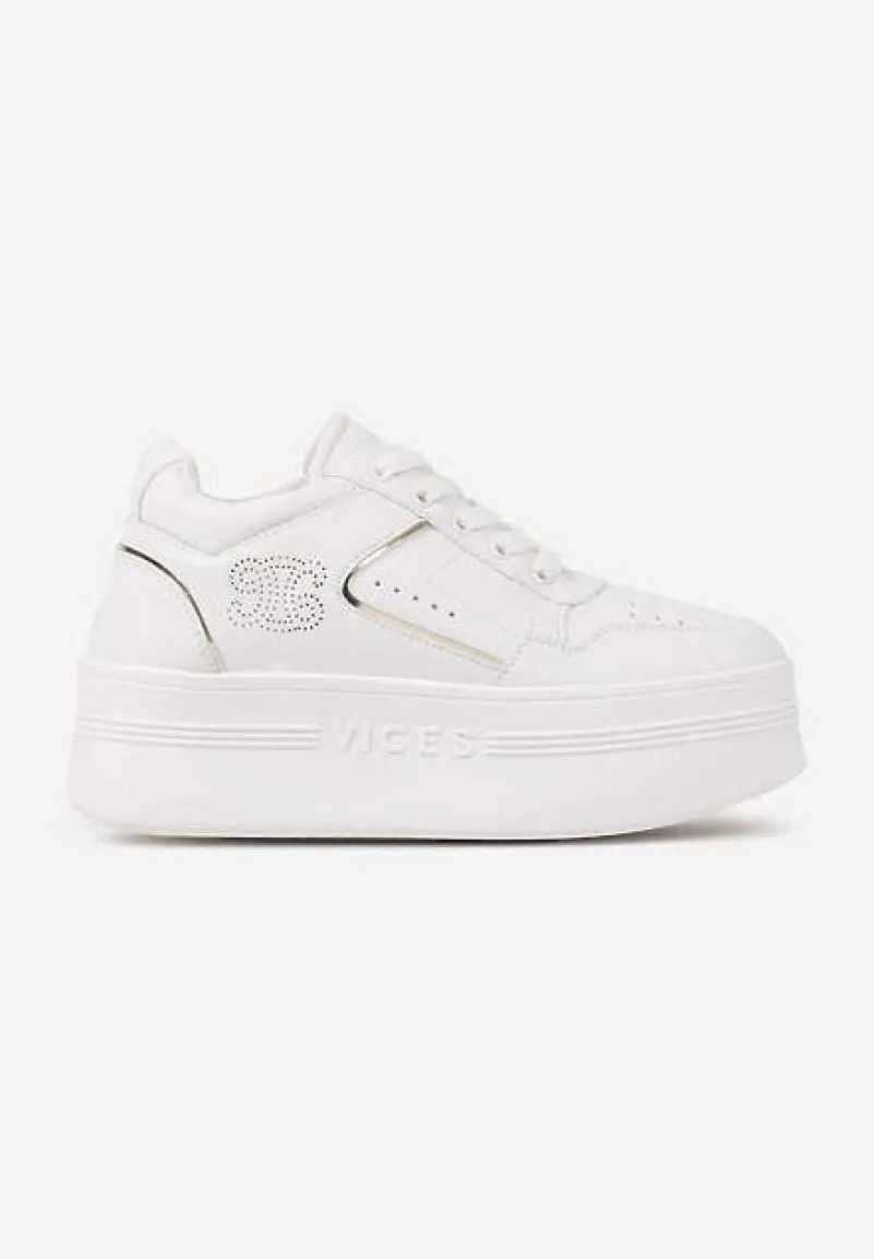 Biało-Złote Sneakersy Vices na Platformie Ozdobione Metalicznymi Aplikacjami Nelanil