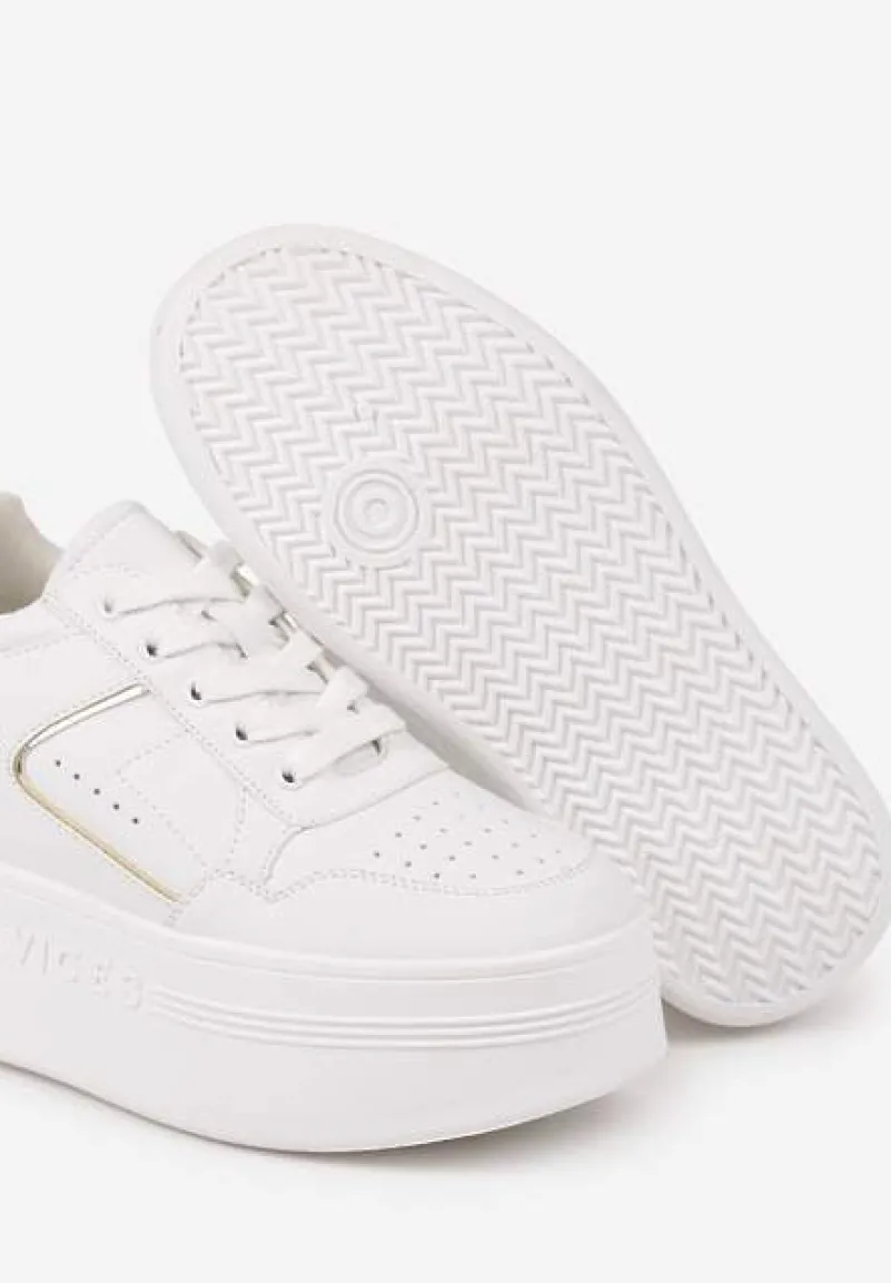 Biało-Złote Sneakersy Vices na Platformie Ozdobione Metalicznymi Aplikacjami Nelanil