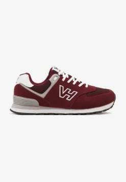 Bordowe Buty Sportowe z Imitacji Zamszu z Naszywką Lysadna