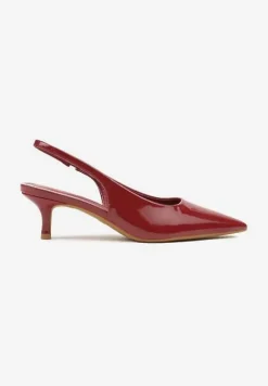 Bordowe Czółenka Slingback Vices z Lakierowanym Połyskiem na Kaczuszce Sonwena