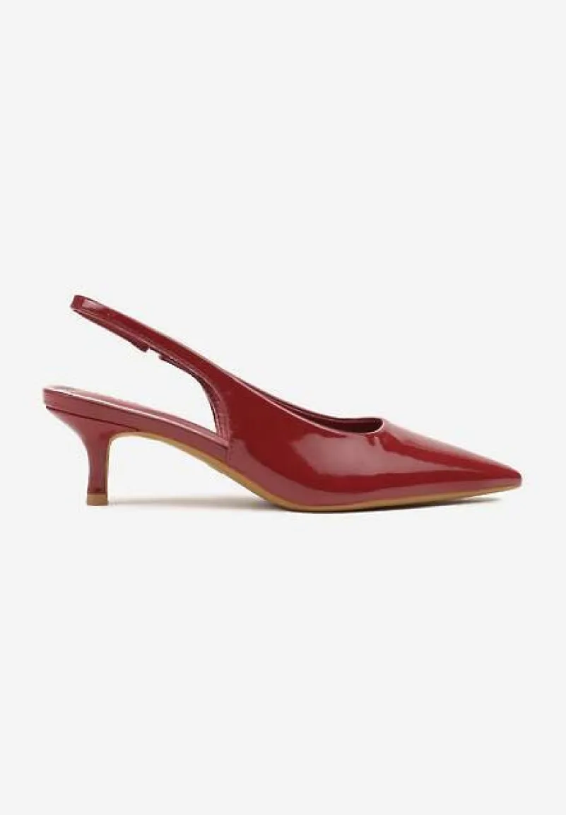 Bordowe Czółenka Slingback Vices z Lakierowanym Połyskiem na Kaczuszce Sonwena